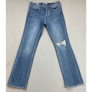 Vigoss Jeans Womens 30 Blue Stretch Button‎ Fly Straight Distressed